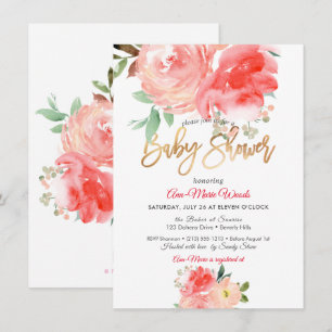PixDezines Watercolor Coral Peonies Baby Shower Einladung