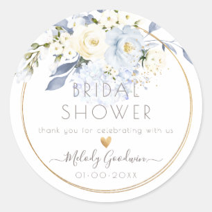 PixDezines Watercolor Cream Dusty Blue Rose Runder Aufkleber