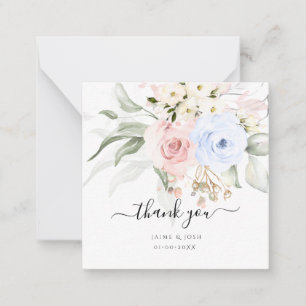 PixDezines Watercolor Dusty Blue Blush Pink Roses Mitteilungskarte