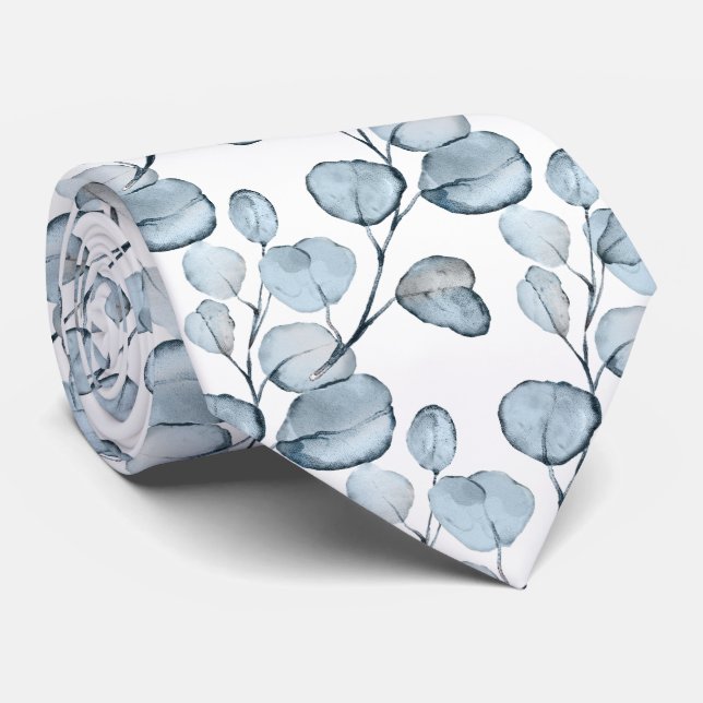 PixDezines Watercolor Dusty Blue Gum Eukalyptus Krawatte (Gerollt)