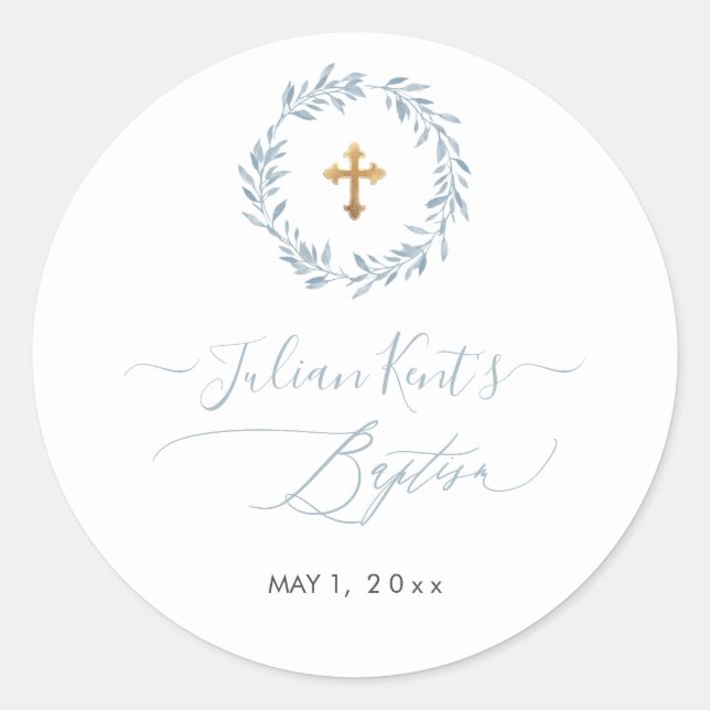 PixDezines Watercolor Dusty Blue Kranz Einladung Runder Aufkleber (Vorderseite)