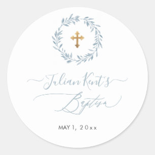 PixDezines Watercolor Dusty Blue Kranz Einladung Runder Aufkleber