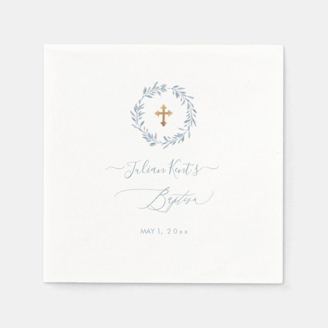 PixDezines Watercolor Dusty Blue Wreath Serviette (Vorderseite)