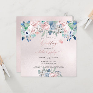 PixDezines Watercolor Dusty Rose Navy Blue Wedding Einladung