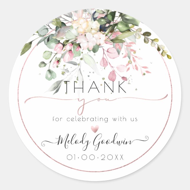 PixDezines Watercolor Elegante Blush Gum Eukalyptu Runder Aufkleber (Vorderseite)