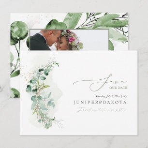 PixDezines Watercolor Eukalyptus Wreath Greenery Save The Date