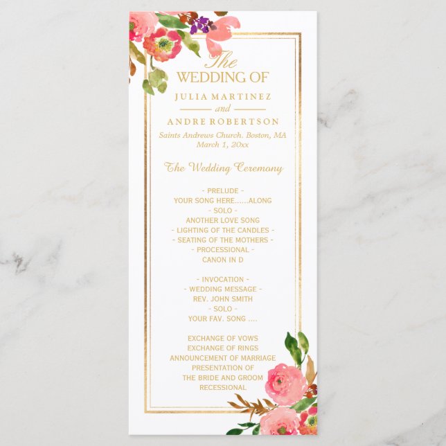 PixDezines Watercolor Floral Wedding Program Programm (Vorderseite)