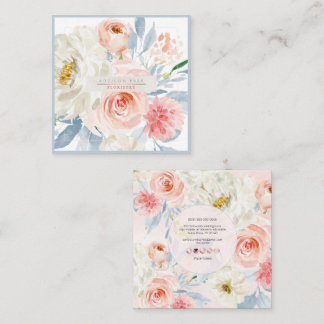 PixDezines Watercolor Flowers, Blush+Burgundy Quadratische Visitenkarte