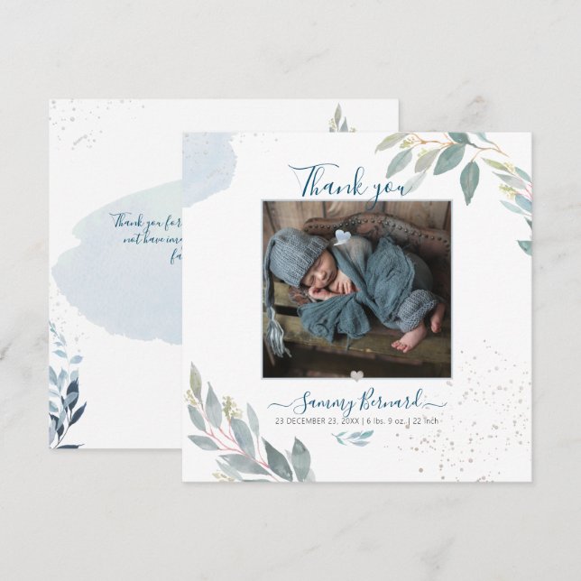 PixDezines Watercolor Greenerie Vielen Dank Einladung (Vorne/Hinten)