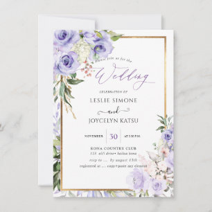 PixDezines Watercolor Lila Rose Hochzeit Einladung