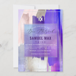 PixDezines Watercolor Lila Swatches Bar Mitzvah Einladung
