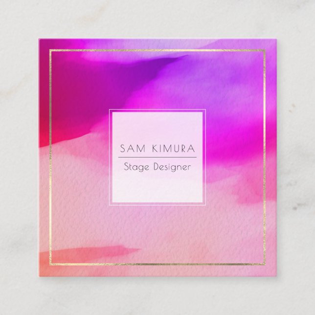 PixDezines Watercolor Moderne Wellen, Neon Pink Quadratische Visitenkarte (Vorderseite)
