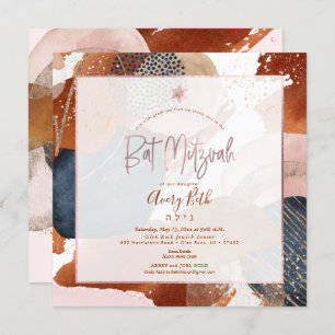 PixDezines Watercolor Modernes Abstraktes Bat Mitz Einladung
