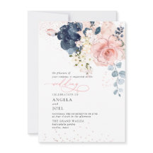 PixDezines Watercolor Navy Blush Blumen Einladung