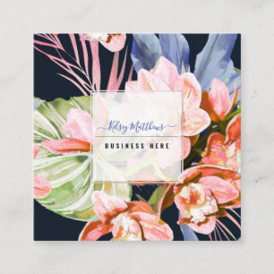 PixDezines Watercolor Peach Cymbidium Orchid Quadratische Visitenkarte