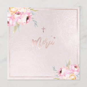 PixDezines Watercolor Pfingstrosen Baptême Merci Menükarte