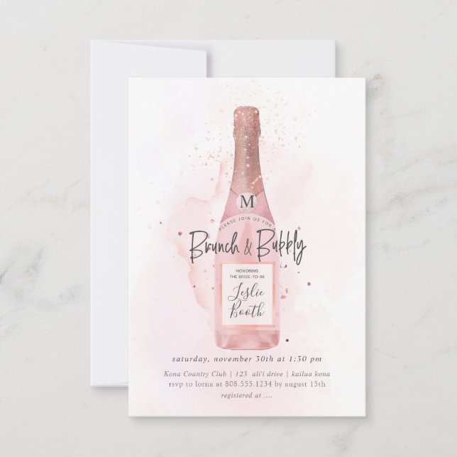 PixDezines Watercolor Pink Champagne Brunch Bubbly Einladung (Vorderseite)