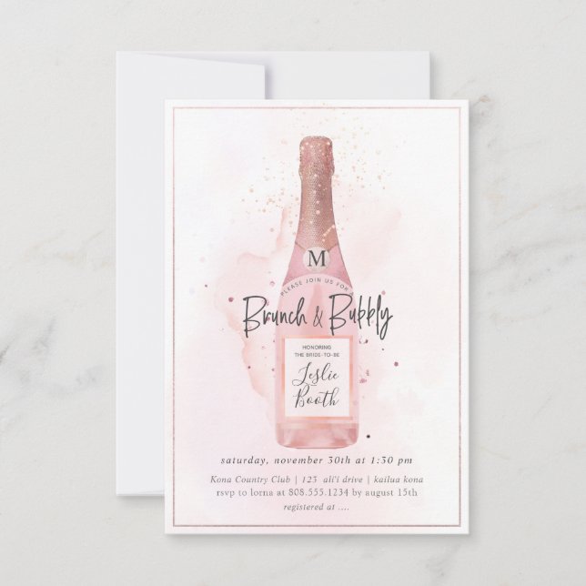 PixDezines Watercolor Pink Champagne Brunch Bubbly Einladung (Vorderseite)