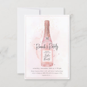 PixDezines Watercolor Pink Champagne Brunch Bubbly Einladung