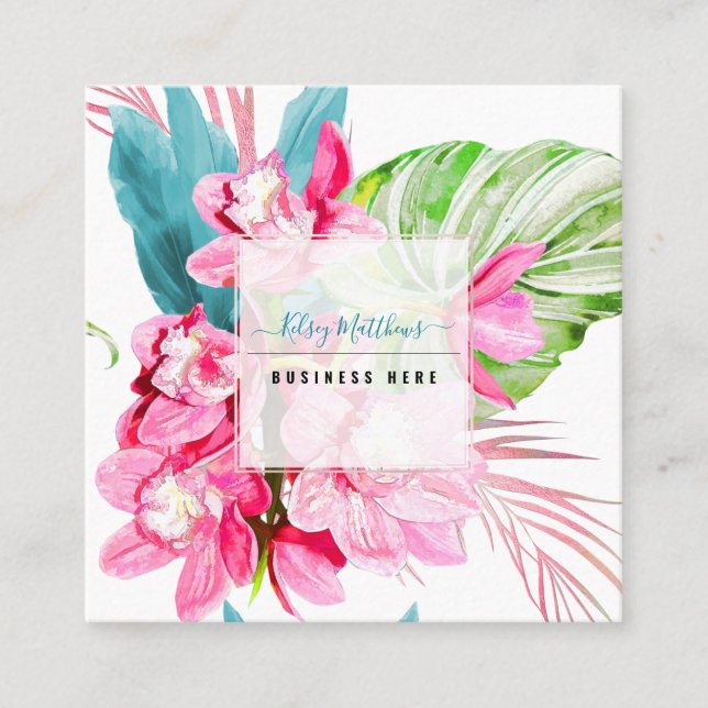 PixDezines Watercolor Pink Kona Cymbidium Quadratische Visitenkarte (Vorderseite)