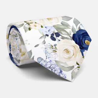 PixDezines Watercolor Roses Navy Blue Cream Krawatte