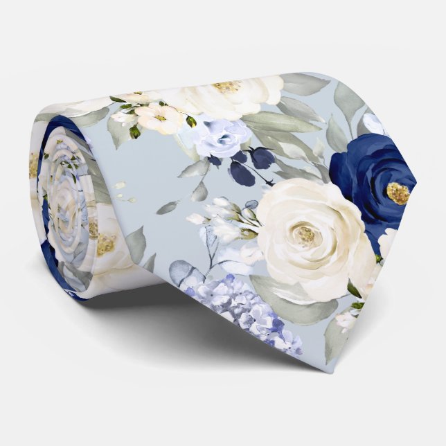 PixDezines Watercolor Roses Navy Blue Cream Krawatte (Gerollt)