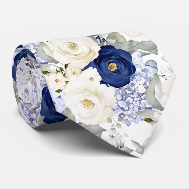 PixDezines Watercolor Roses Navy Blue Cream Krawatte (Gerollt)