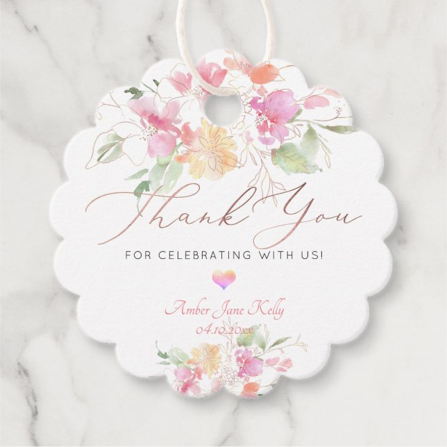 PixDezines Watercolor Sweet Pea Wreath Vielen Dank Geschenkanhänger (Vorderseite)