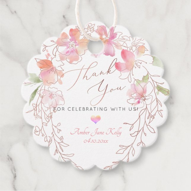 PixDezines Watercolor Sweet Pea Wreath Vielen Dank Geschenkanhänger (Vorderseite)