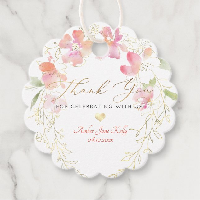 PixDezines Watercolor Sweet Pea Wreath Vielen Dank Geschenkanhänger (Vorderseite)
