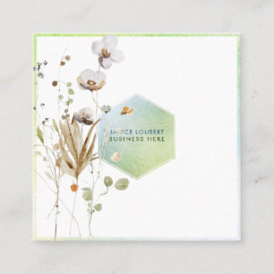 PixDezines Watercolor Wildblumen Honigwaben Quadra Quadratische Visitenkarte