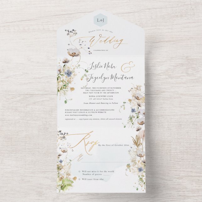 PixDezines Watercolor Winter Wiesen Blume All In One Einladung (Innen Boden)