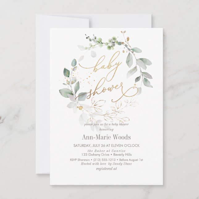 PixDezines Watercolor Wreath Baby Shower Einladung (Vorderseite)