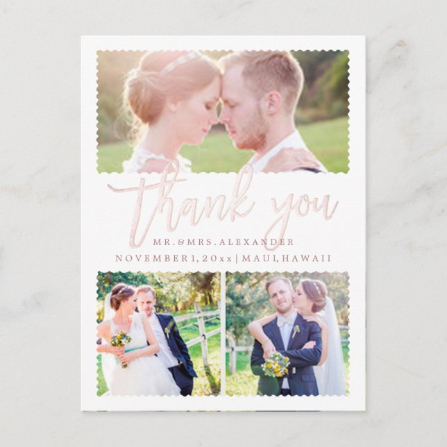 PixDezines Wedding Danke / Blush Pink Script Postkarte (Vorderseite)