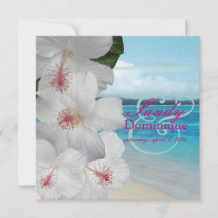 PixDezines Weiße Hibiskus-/Strand-/Tropische Hochz Einladung