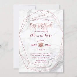 PixDezines Weißer Marmor Bat Mitzvah/Rose Gold Einladung