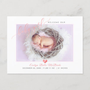 PixDezines Welcome Baby Girl, Imitate Foil Script Ankündigungspostkarte