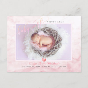 PixDezines Welcome Baby Girl, Imitate Foil Script Ankündigungspostkarte