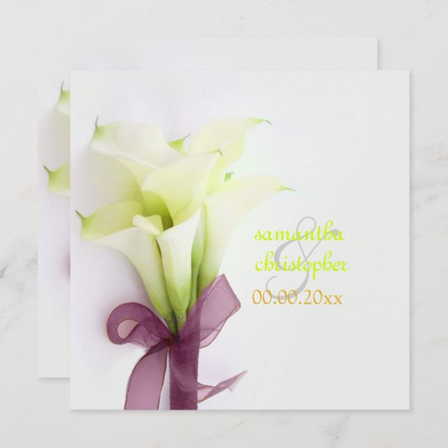 PixDezines WHITE CALLA LILILIES WEDEDBOUQUET Einladung (Vorne/Hinten)