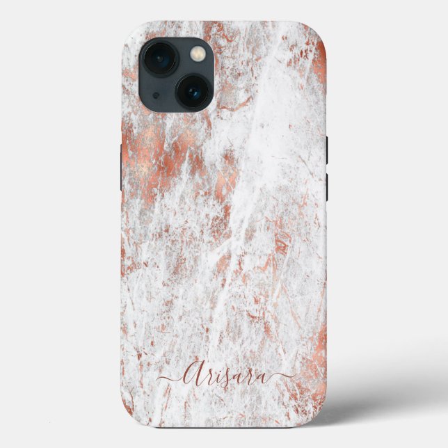 PixDezines White Marble+Faux Rose Gold Case-Mate i Case-Mate iPhone Hülle (Rückseite)