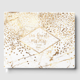 PixDezines WHITE MARBLE+IMITATS GOLD CONFETTI Gästebuch