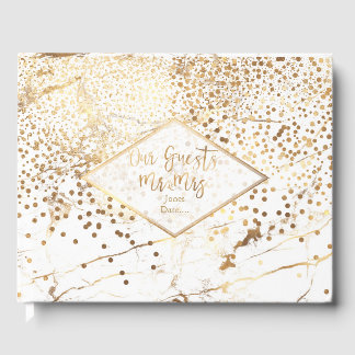 PixDezines WHITE MARBLE+IMITATS GOLD CONFETTI Gästebuch