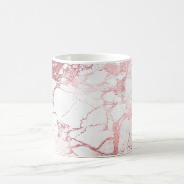 PixDezines WHITE MARBLE+IMITATS ROSE GOLD VEINS Kaffeetasse (Mittel)
