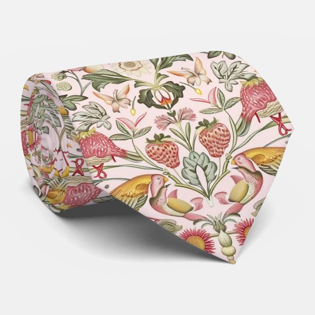 PixDezines William Morris Strawberry Thief Rosa Krawatte (Gerollt)