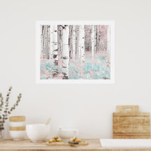 PixDezines Winter-Birkenwald Blaue Farne Bett