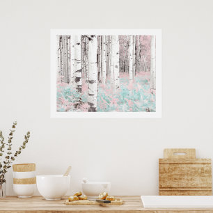PixDezines Winter-Birkenwald Blaue Farne Bett Poster