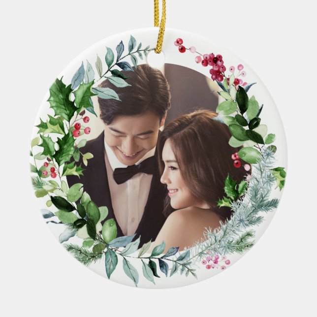 PixDezines Winterreath, Erste Weihnachten Keramik Ornament (Vorne)