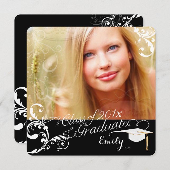 PixDezines Wirbel Abschluss/DIY Farbe+Schriftart Einladung (Vorne/Hinten)