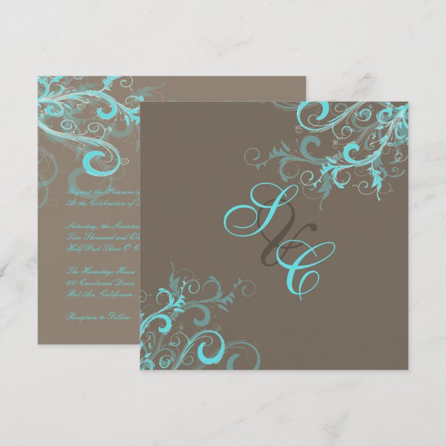 PixDezines Wirbel, Aqua + Kakao Einladung (Vorne/Hinten)