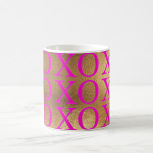 PixDezines XOXO Hot-Pink/Imitate Gold/Farbtöne Tasse
